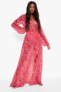 Шифоновое пляжное кимоно макси Tropicana boohoo, розовый