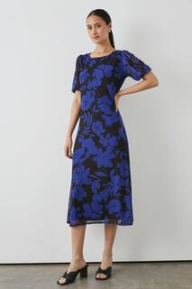Платье миди из сетки с цветочным принтом индиго Debenhams, синий