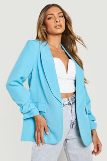 Индивидуальный пиджак со сборками и рукавами boohoo, синий
