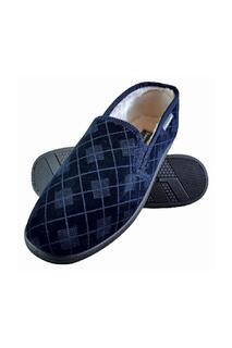 Тапочки-мокасины в клетку с плюшевой подкладкой из пены с эффектом памяти и жесткой подошвой Dunlop, синий