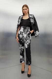 Итальянские брюки из структурированного атласа с цветочным принтом и цветочным принтом Karen Millen, мультиколор