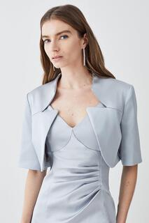 Итальянская куртка-накидка из структурированного атласа с вырезом на шее Karen Millen, серебро