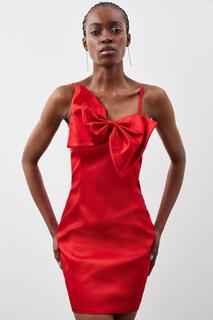 Итальянское атласное мини-платье с бантом Karen Millen, красный