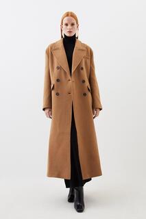 Итальянское двубортное пальто большого размера из смесовой шерсти Manteco с сильными плечами Karen Millen, бежевый