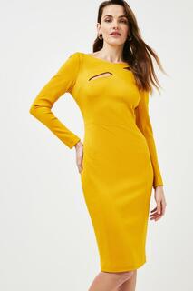 Итальянское структурированное платье-миди в рубчик с перекрестием Karen Millen, желтый