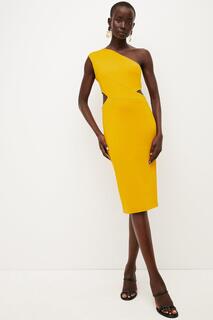 Итальянское структурированное асимметричное платье-миди стрейч Karen Millen, желтый