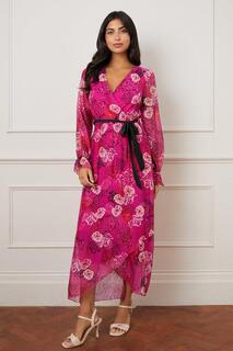 Платье миди из шелкового микса с цветочным принтом и запахом Wallis, розовый