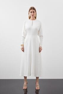 Платье миди премиум-класса из вискозного крепа с длинными рукавами Karen Millen, белый