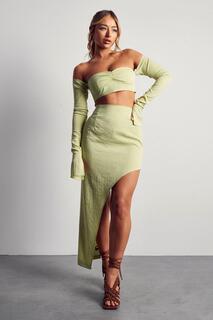 Асимметричная льняная юбка-миди MISSPAP, зеленый