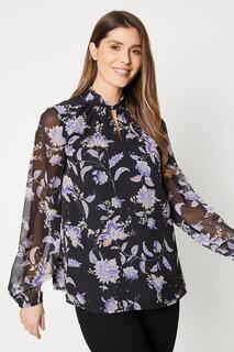 Высокая блузка с высоким воротником и цветочным принтом Wallis, фиолетовый