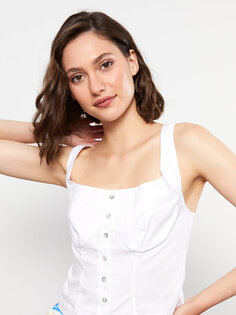 Простая женская блузка из поплина без рукавов с U-образным вырезом LCW Limited, оптический белый