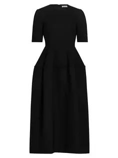 Расклешенное платье миди из смесовой шерсти Rosetta Getty, черный