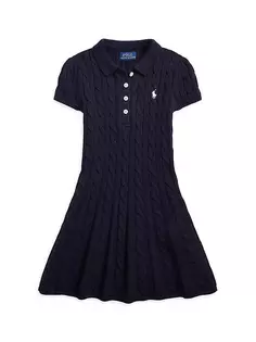 Платье-свитер из хлопка косой вязки для маленьких девочек и девочек-поло Polo Ralph Lauren, темно-синий