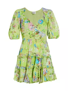 Мини-платье с пышными рукавами и цветочным принтом Hemant &amp; Nandita, цвет leaf green