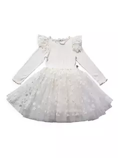 Платье-пачка с оборками и цветочным принтом для малышей, маленьких девочек и девочек Petite Hailey, слоновая кость