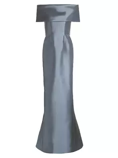 Платье из шелка и шерсти с открытыми плечами Catherine Regehr, цвет blue grey