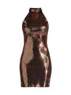 Облегающее платье с воротником халтер и пайетками Tadashi Shoji, цвет bronze shimmer