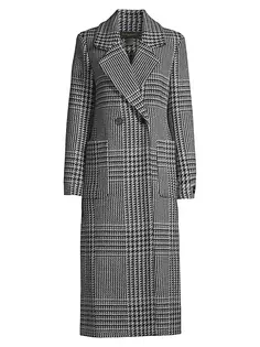 Длинное пальто из смесовой шерсти в клетку Donna Karan New York, белый