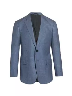 Спортивное пальто из смесовой шерсти в микроклетку Giorgio Armani, синий