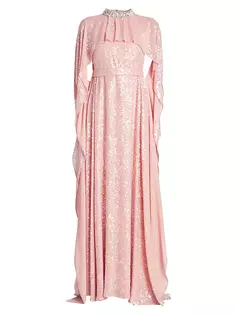 Атласное платье с накидкой и рукавами Erdem, розовый