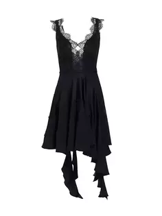 Асимметричное мини-платье из кружева и атласа Victoria Beckham, черный