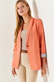 Женская куртка с одной пуговицей в оранжевую полоску с внутренним рукавом armonika, оранжевый