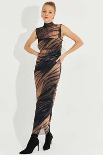 Женское светло-коричневое платье макси из тюля с рисунком RMZ21181 Cool &amp; Sexy, коричневый