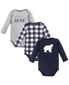 Хлопковые боди с длинными рукавами для маленьких мальчиков, цвет Белый медведь, 3 упаковки Hudson Baby, серый