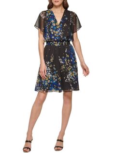 Платье-блузон из сетки с цветочным принтом Dkny, цвет Black Multi
