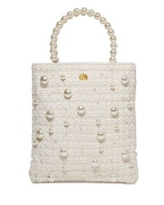 Твидовая сумка-тоут через плечо Paloma с искусственным жемчугом Lele Sadoughi, цвет Ivory/Cream