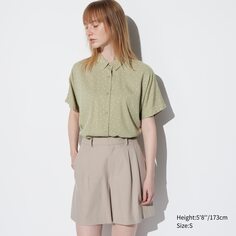 Блузка с короткими рукавами с принтом UNIQLO, зеленый