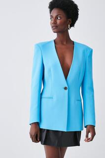 Компактный приталенный пиджак без воротника из эластичной ткани Karen Millen, синий