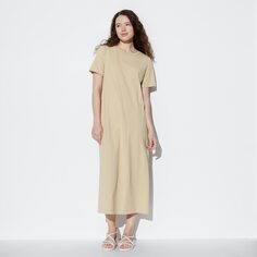 Платье-бюстгальтер из хлопка AIRism (с коротким рукавом) (стандартная длина 116,5-126см) UNIQLO, бежевый