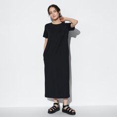 Платье-бюстгальтер из хлопка AIRism (с коротким рукавом) (стандартная длина 116,5-126см) UNIQLO, черный
