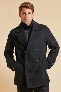 Двубортное пальто строгого кроя &apos;Saile&apos; с имитацией слоя Threadbare, черный