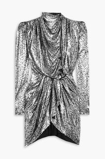 Драпированное платье мини из ламе с леопардовым принтом ISABEL MARANT, серебряный