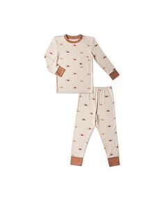 Двухкомпонентная пижама Emerson приталенного кроя с длинными рукавами для маленьких мальчиков Everly Grey, коричневый/бежевый