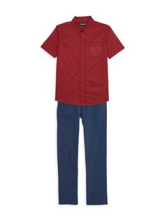 Комплект из двух предметов: рубашка на пуговицах и джинсы для маленького мальчика True Religion, цвет Red Dahlia