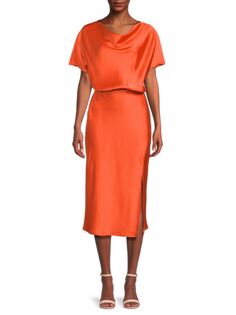 Атласное платье миди с вырезом «лодочка» Renee C., оранжевый