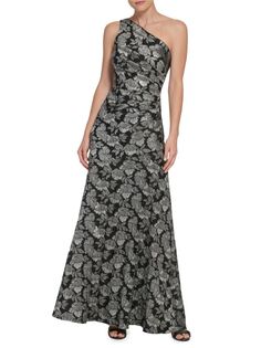 Жаккардовое платье А-силуэта на одно плечо с цветочным принтом Eliza J, цвет Black Multi
