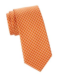 Шелковый галстук с геометрическим принтом Brioni, оранжевый