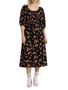 Платье миди Riviera Tulip Toss Kate Spade New York, цвет Black Multi