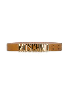 Кожаный ремень с логотипом Moschino, бежевый