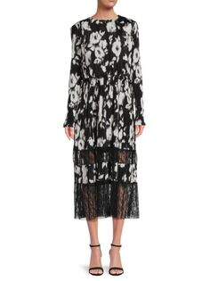 Шелковое платье миди с кружевной отделкой Jason Wu, цвет Black Multi