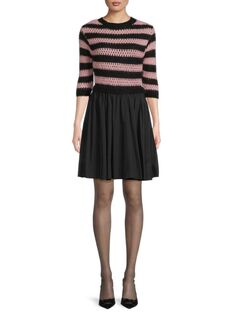 Платье-свитер в полоску с расклешенным силуэтом Redvalentino, цвет Rose Nero