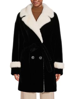 Двубортное пальто из эко-меха Belle Fare, цвет Black White