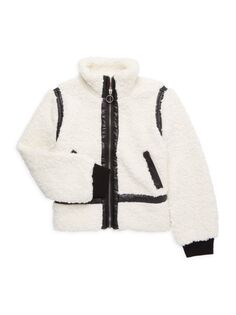 Куртка из искусственной овчины для девочек с отделкой из искусственной кожи Design History, цвет Black White