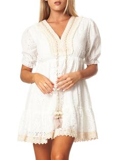 Крестьянское мини-платье крючком La Moda Clothing, белый