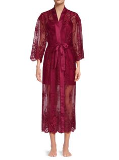Прозрачный макси-халат с цветочной вышивкой Rya Collection, цвет Sangria
