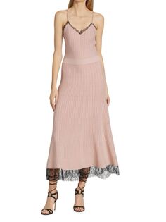 Платье миди с кружевными деталями в рубчик Jason Wu, цвет Blossom Pink